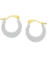 Crystal Pave Small Hoop Earrings in 10k Gold, 0.59"