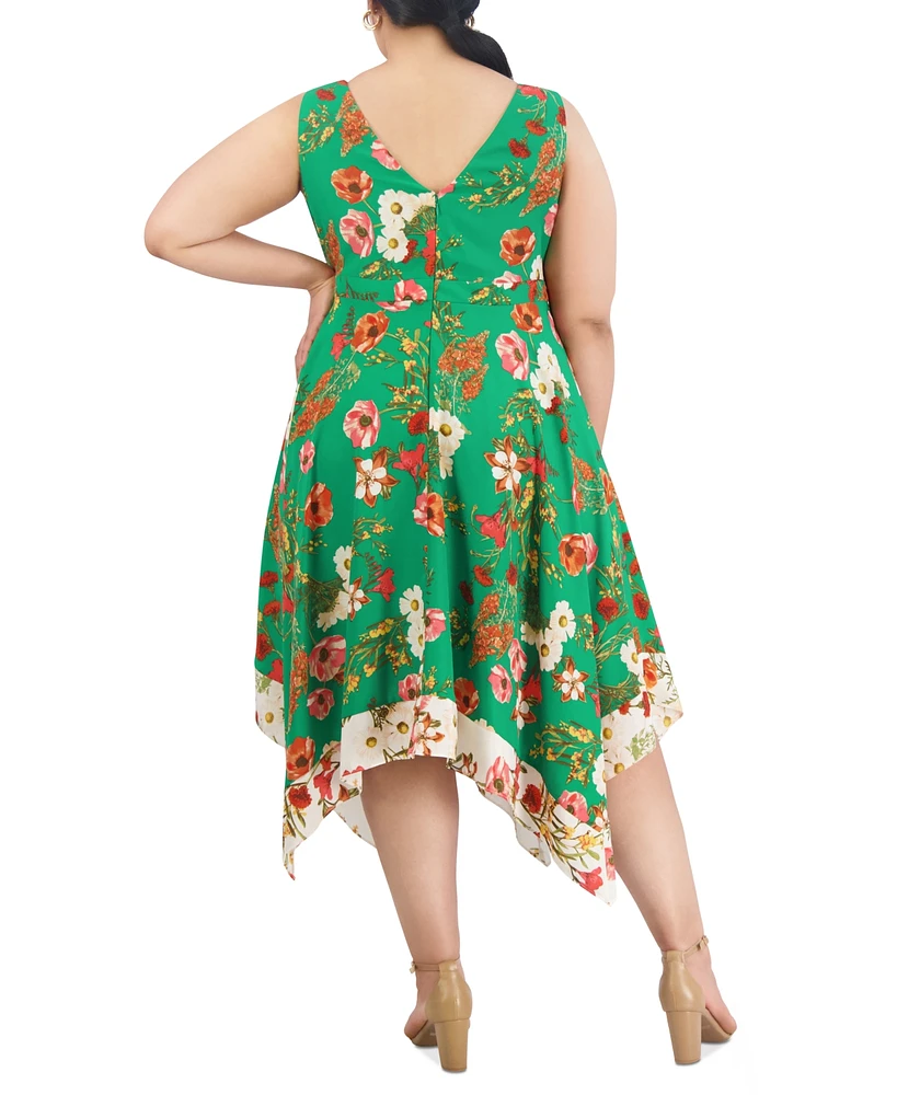 Vince Camuto Plus Floral-Print Sleeveless Midi Dress