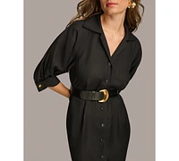 Donna Karan Women's Faux-Leather Belt Short-Sleeve Shirtdress