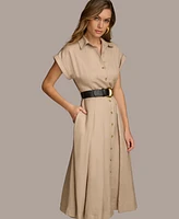 Donna Karan Women's Button-Front Short-Sleeve Midi Belted Dress