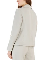 Kasper Women's Linen-Blend Open-Front Seamed Roll-Tab Blazer