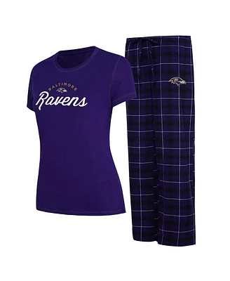 Women's Concepts Sport Purple Baltimore Ravens Plus Badge T-shirt and Flannel Pants Sleep Set