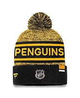 Men's Fanatics Black, Gold Pittsburgh Penguins Authentic Pro Cuffed Knit Hat with Pom