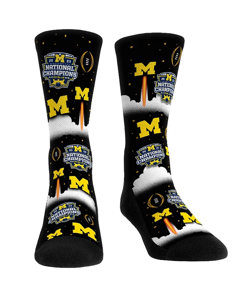 Men's and Women's Rock 'Em Socks Navy Michigan Wolverines College Football Playoff 2023 National Champions Liftoff All-Over Crew