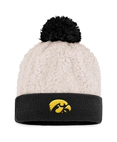 Women's Top of the World Cream Iowa Hawkeyes Grace Sherpa Cuffed Knit Hat with Pom