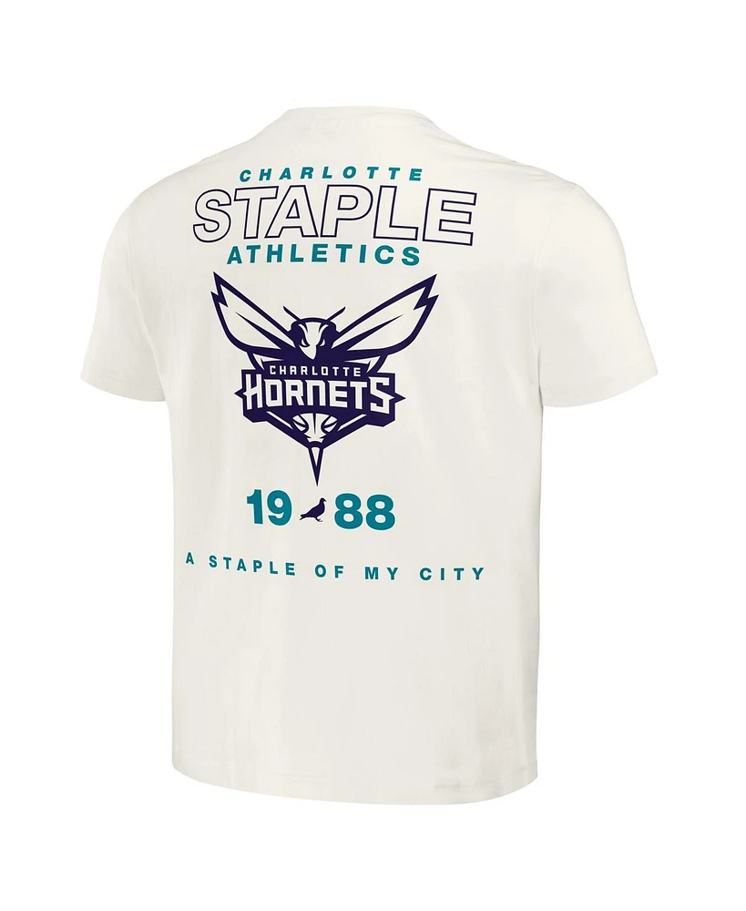 Men's Nba x Staple Cream Distressed Charlotte Hornets Home Team T-shirt