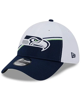 Men's New Era White, Navy Seattle Seahawks 2023 Nfl Sideline 39THIRTY Flex Hat