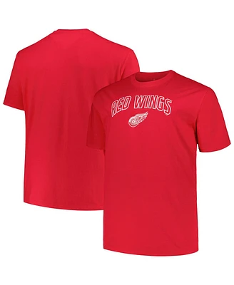Men's Profile Red Detroit Wings Big and Tall Arch Over Logo T-shirt
