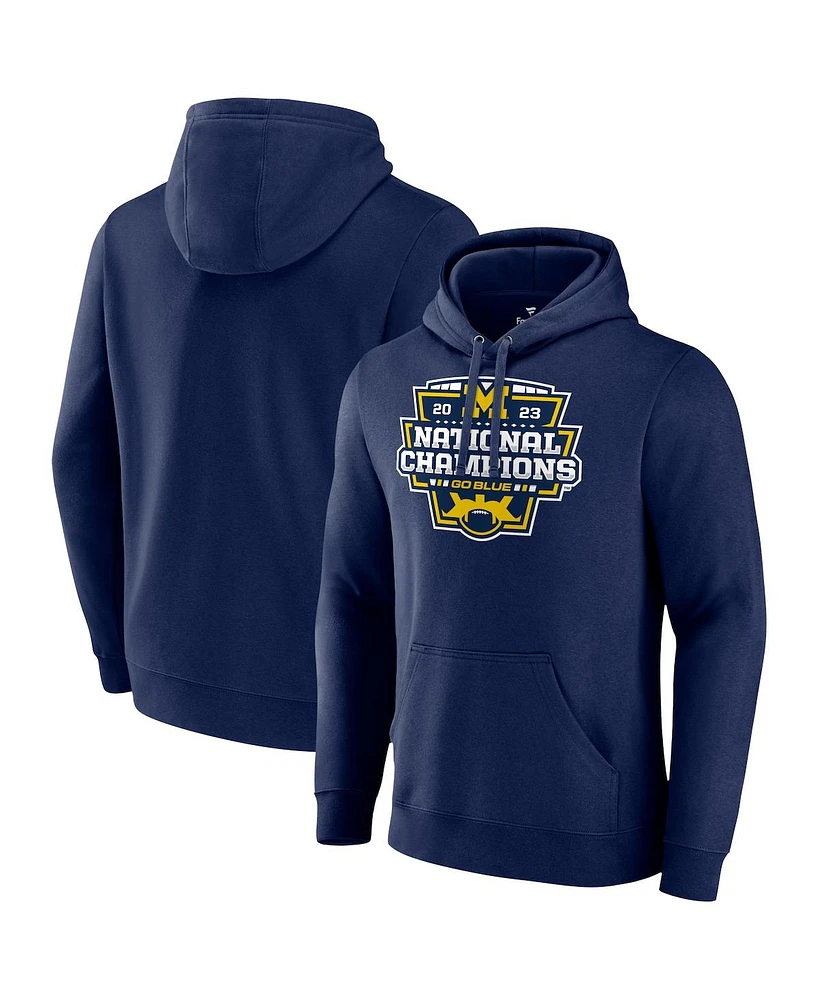 Men's Fanatics Navy Michigan Wolverines College Football Playoff 2023 National Champions Logo Pullover Hoodie