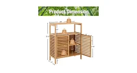 Bamboo Bathroom Floor Storage Cabinet with Shutter Doors-Natural