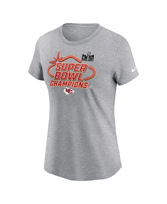 Women's Nike Heather Gray Kansas City Chiefs Super Bowl Lviii Champions Locker Room Trophy Collection T-Shirt