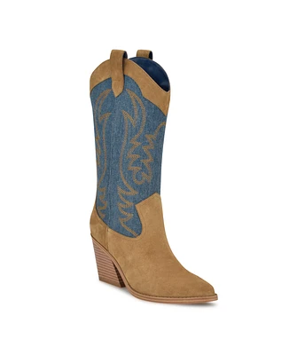 Nine West Women's Keeks Pointy Toe Block Heel Western Boots