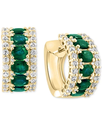 Effy Emerald (2-7/8 ct.t.w.) & White Sapphire (5/8 ct.t.w.) Small Huggie Hoop Earrings in 14k Gold