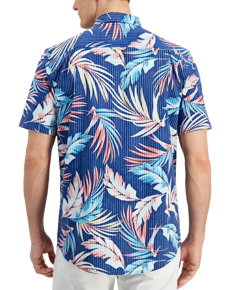 Club Room Men's Summer Tropical Leaf Patterned Short-Sleeve Seersucker Shirt, Created for Macy's