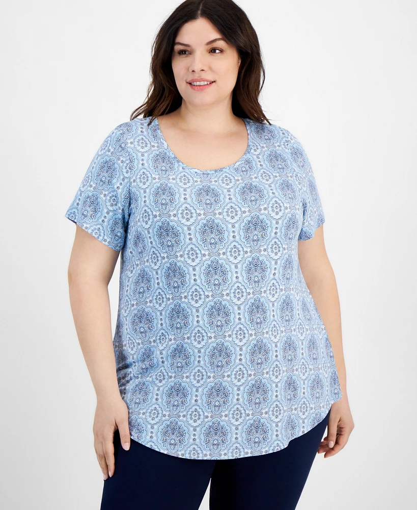 Jm Collection Plus Marrahkesh Medallion Print Top, Created for Macy's