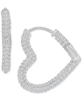 Cubic Zirconia Round & Baguette Heart Small Hoop Earrings, 0.79"