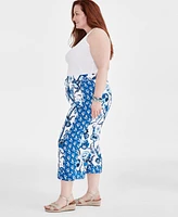 Style & Co Plus Linen Printed Drawstring Capri Pants, Created for Macy's