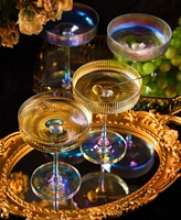 The Wine Savant Ripple Ribbed Martini & Champagne Coupe Iridescent Colored Glasses, Set of 4