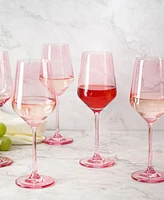 The Wine Savant Blush Pink Colored Wine Glasses Hand Blown, 12 oz Set of 6