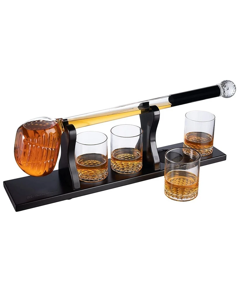 The Wine Savant Golf Club Whiskey Decanter and Liquor Glasses, Set of 5