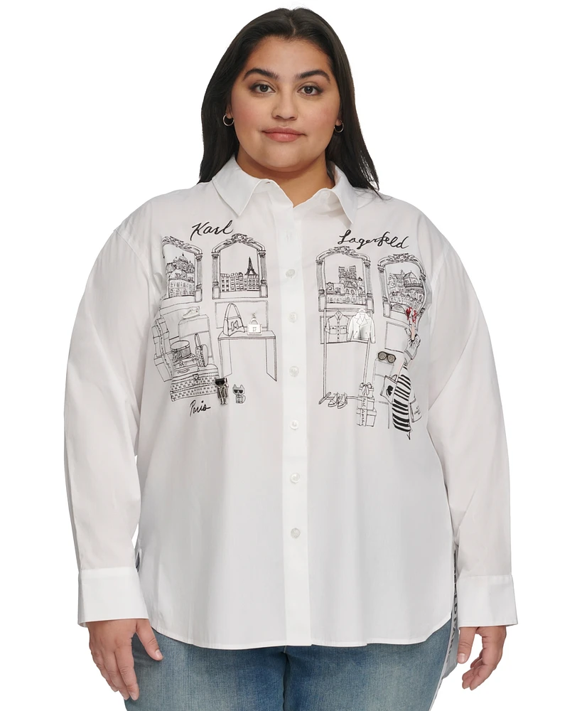 Karl Lagerfeld Paris Plus City Scene Cotton Shirt, First@Macy's