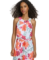 Calvin Klein Petite Printed Tie-Waist Sleeveless Dress