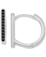 Black Spinel Bar Hinged Hoop Earrings (1/8 ct. t.w.) in Sterling Silver