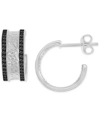 Black Spinel Hammered Texture Small Hoop Earrings (3/4 ct. t.w.) in Sterling Silver, 0.55"