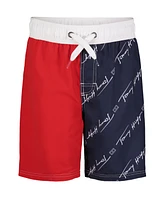 Tommy Hilfiger Big Boys All-Over Print Color Block Swim Trunk