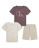 Calvin Klein Toddler Boys 2 Logo T-shirts and French Terry Shorts, 3 Piece set