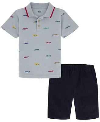 Kids Headquarters Toddler Boys Printed Pique Polo Shirt and Twill Shorts Set