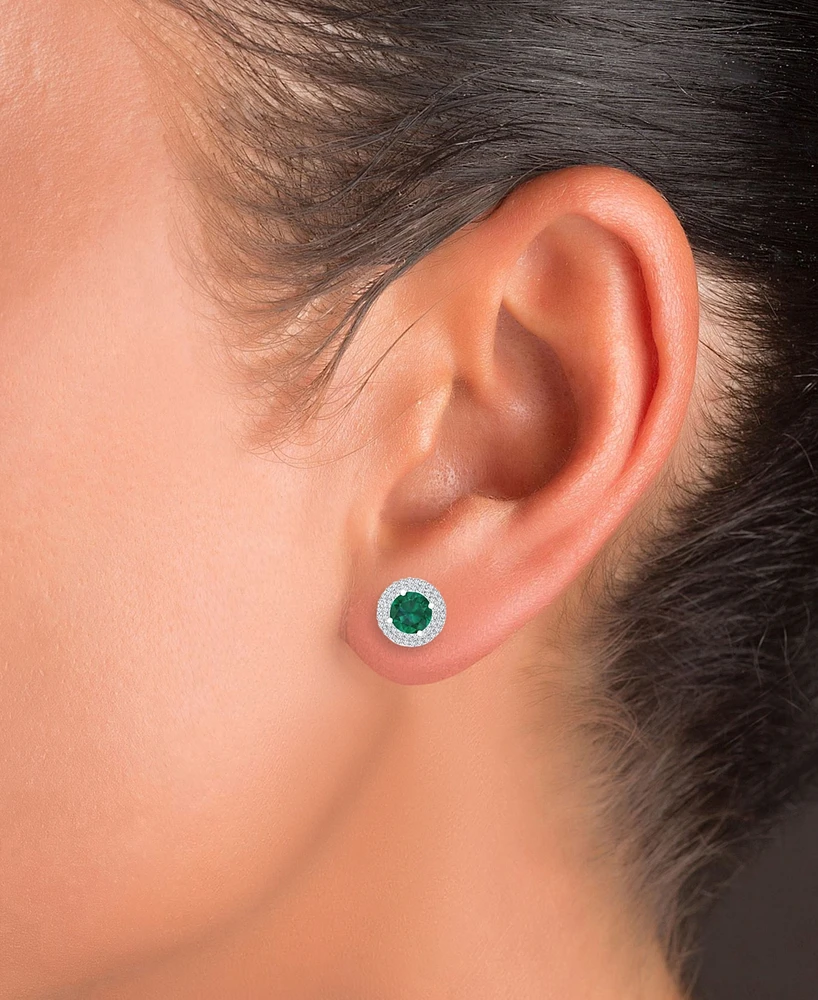 2-Pc. Set Lab-Grown Emerald (3 ct. t.w.) & Lab-Grown White Sapphire (1 ct. t.w.) Halo Pendant Necklace & Matching Stud Earrings in Sterling Silver