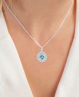 2-Pc. Set Aquamarine (3-1/10 ct. t.w.) & Lab-Grown White Sapphire (7/8 ct. t.w.) Halo Pendant Necklace & Matching Stud Earrings in Sterling Silver