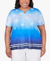 Alfred Dunner Plus All American Tie Dye Stars Short Sleeve Tops