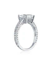 Bling Jewelry Classic Cubic Zirconia 3CT Square Cz Princess Cut Solitaire Promise Ring For Women Sterling Silver Milgrain Pave Band