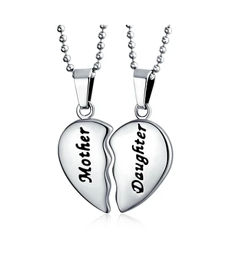 Personalized Bff Mother Daughter Breakable Split 2 pcs Set Broken Heart Break Apart Puzzle Pendant Necklace Women For Mom Silver Tone Stainless Steel