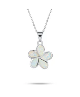 Bling Jewelry White Synthetic Opal Hawaiian Flower Plumeria Necklace Pendant For Women Sterling Silver