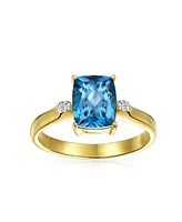 Bling Jewelry 3.17CT s Zircon Accent London Blue Natural Topaz Emerald Cut Cocktail Engagement Ring Yellow Gold Plated Sterling Silver