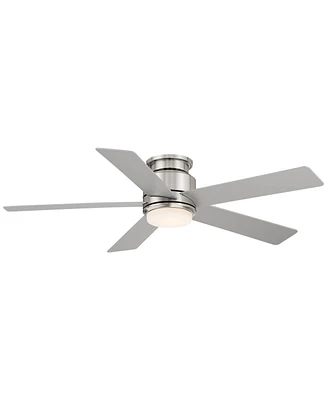 52" Grand Palm Modern Outdoor Hugger Ceiling Fan with Dimmable Led Light Remote Control Brushed Nickel White Opal Glass Damp Rated for Patio Exterior