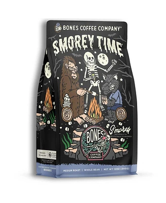 Bones Coffee Ground Coffee | 12 oz Medium Roast Arabica Low Acid Flavored Coffee | S'mores and Graham Crackers Flavor Company