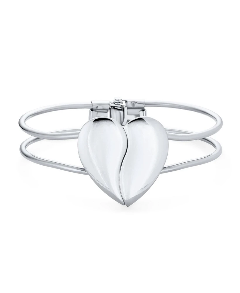 Bling Jewelry Initials Romantic Split Heart Cuff Bracelet in Rose Gold & Silver Tone Metal