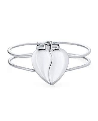 Bling Jewelry Initials Romantic Split Heart Cuff Bracelet in Rose Gold & Silver Tone Metal