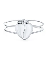 Bling Jewelry Initials Romantic Split Heart Cuff Bracelet in Rose Gold & Silver Tone Metal