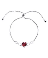 Bling Jewelry Dainty Red Heart Shape Lab Created Synthetic Ruby Solitaire Two Love Knot Infinity Bolo Bracelet For Women Sterling Silver Adjustable Sl