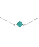 Bling Jewelry Delicate Simple Natural Blue Turquoise Chain Round Ball Bead Tin Cup Necklace For Women .925 Sterling Silver 18 Inch