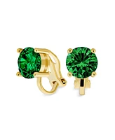 Bling Jewelry 2CT Brilliant Cut Set of 2 Simulated Emerald Green Ruby Red Solitaire Round Cubic Zirconia Cz Clip On Stud Earrings Non Piercing Brass