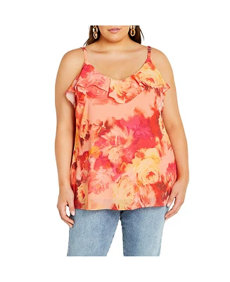 Plus Mischa Print V Neck Ruffle Top