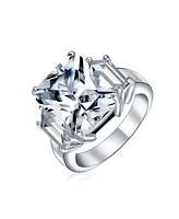 Bling Jewelry Art Deco Style Cz Rectangle Cocktail Statement Ring .925 Sterling Silver Cubic Zirconia Baguette Side Stones