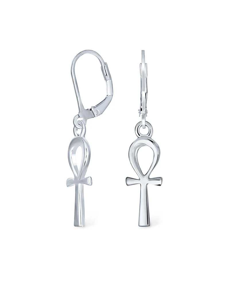 Bling Jewelry Christian Religious Symbol of Life Egyptian Ankh Cross Drop Dangle Lever back Earrings For Women Sterling Silver