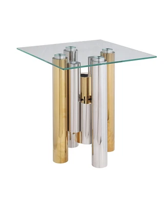 Simplie Fun Stainless Steel Square Glass End Table for Living Room- 20" Modern Sleek Center Table with Clear Tempered Glass